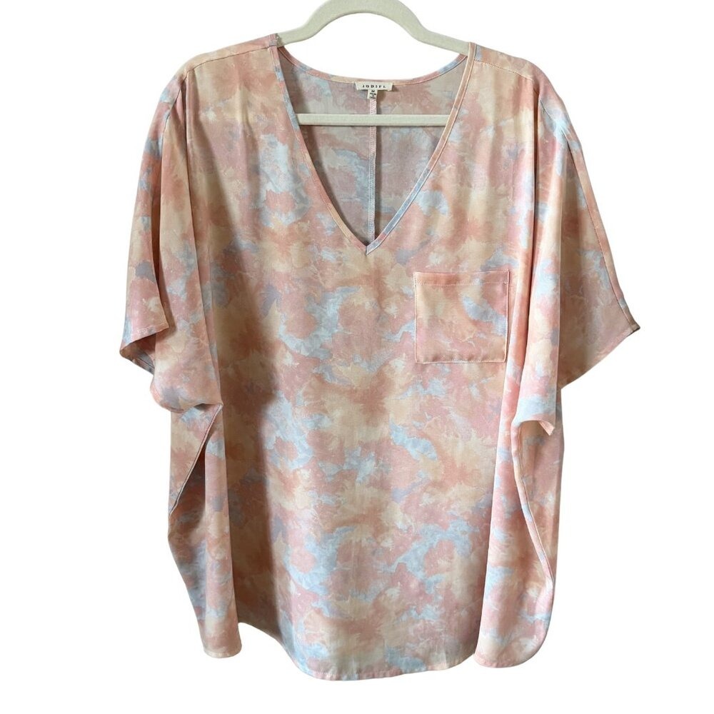 Jodifl Pastel Abstract Print V-Neck Pocket Blouse - Size M